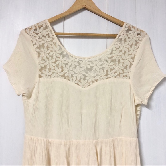 Cotton Candy Cream Boho Floral Mini Dress - Picture 2 of 5